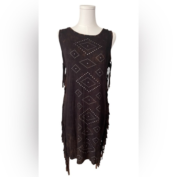 Rock Wangler ,Brown Sleeveless Fringe Dress with Studded Design - Picture 1 of 7